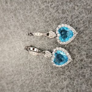 Aqua Blue Dangle Rhinestone Earrings